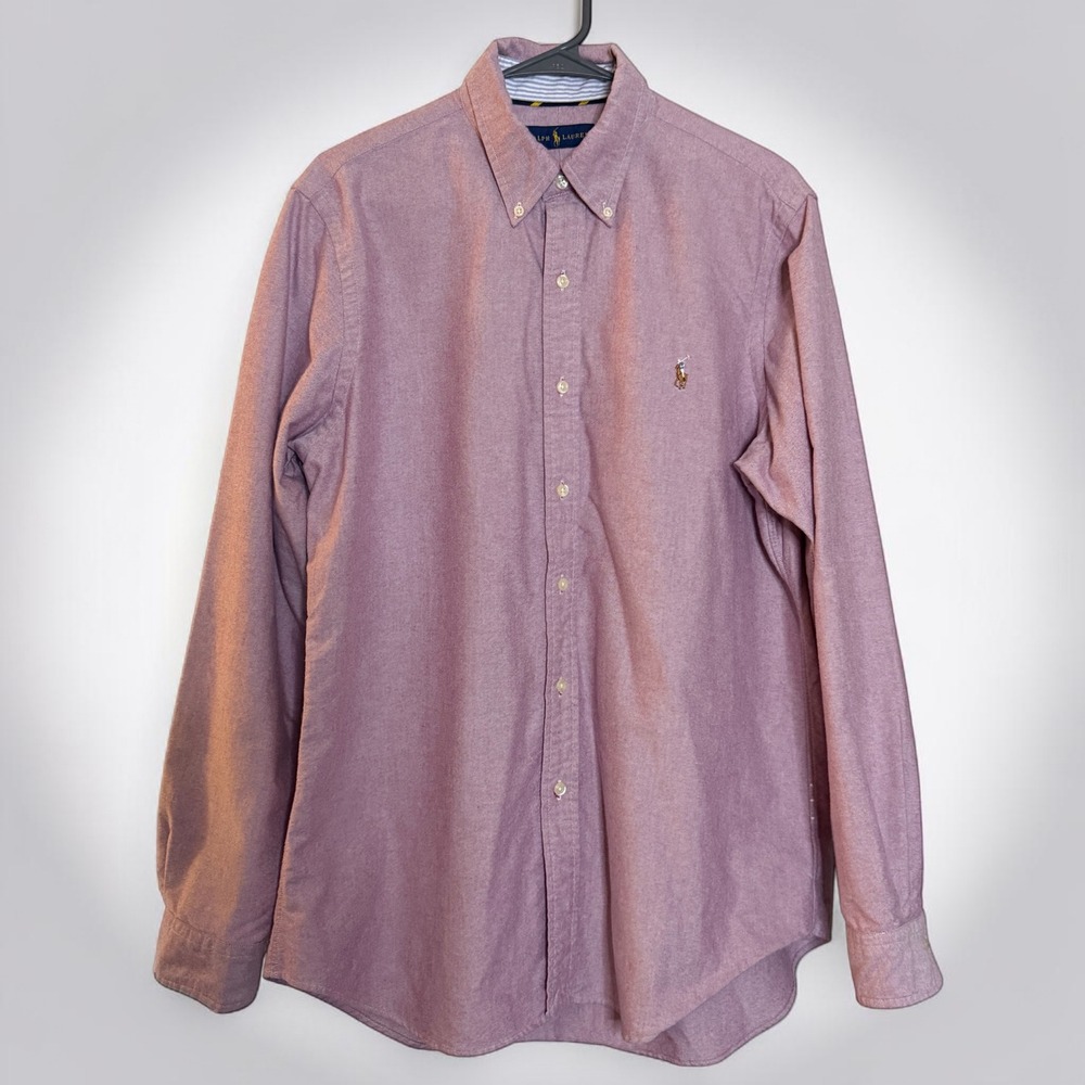 Polo Ralph Lauren Mens Large Burgundy Oxford Button Down Shirt Long Sleeve